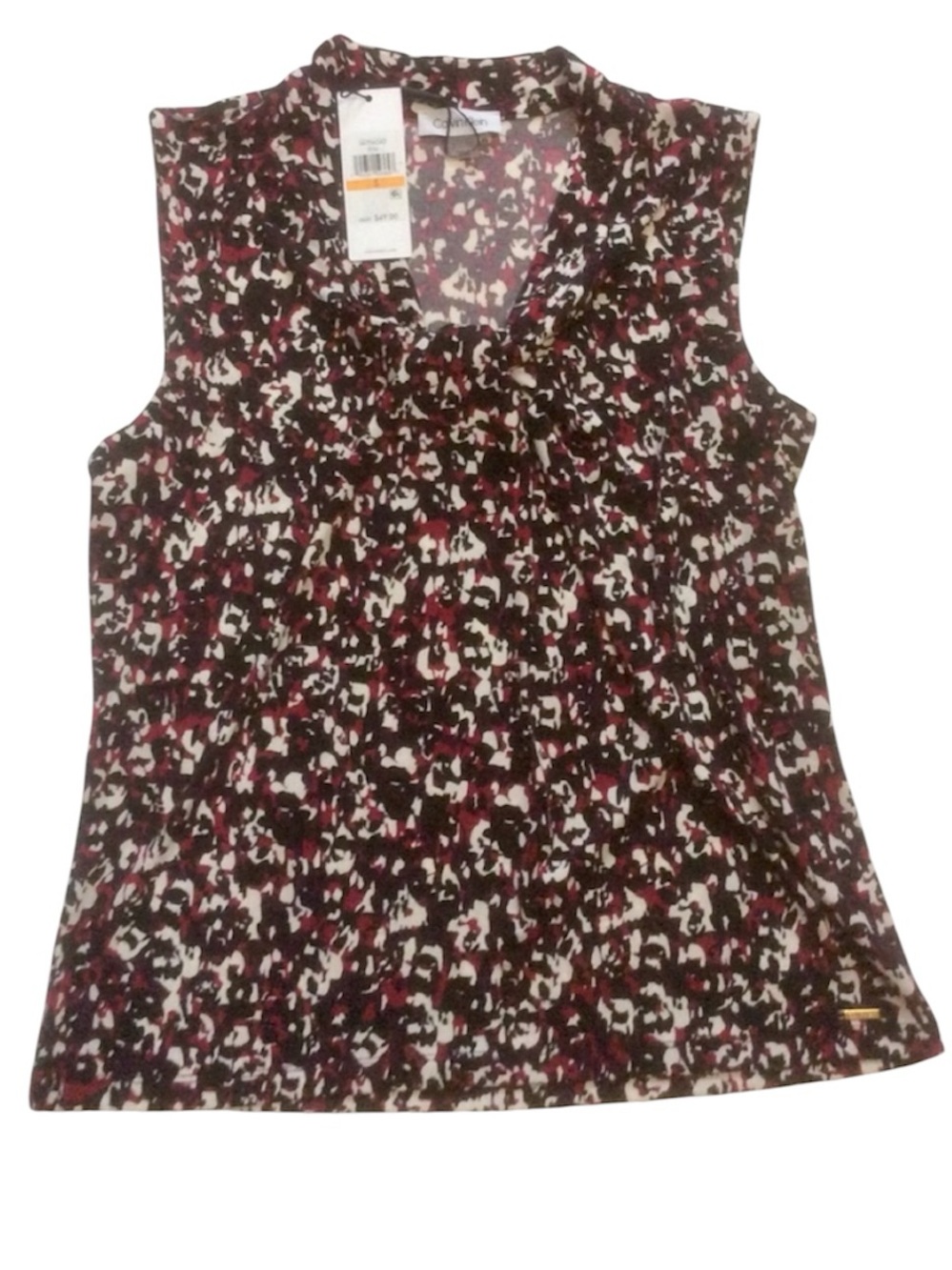 Calvin Klein Sleeveless Blouse V-Neck Ruffle Neckline Knot Detail Women’s Small